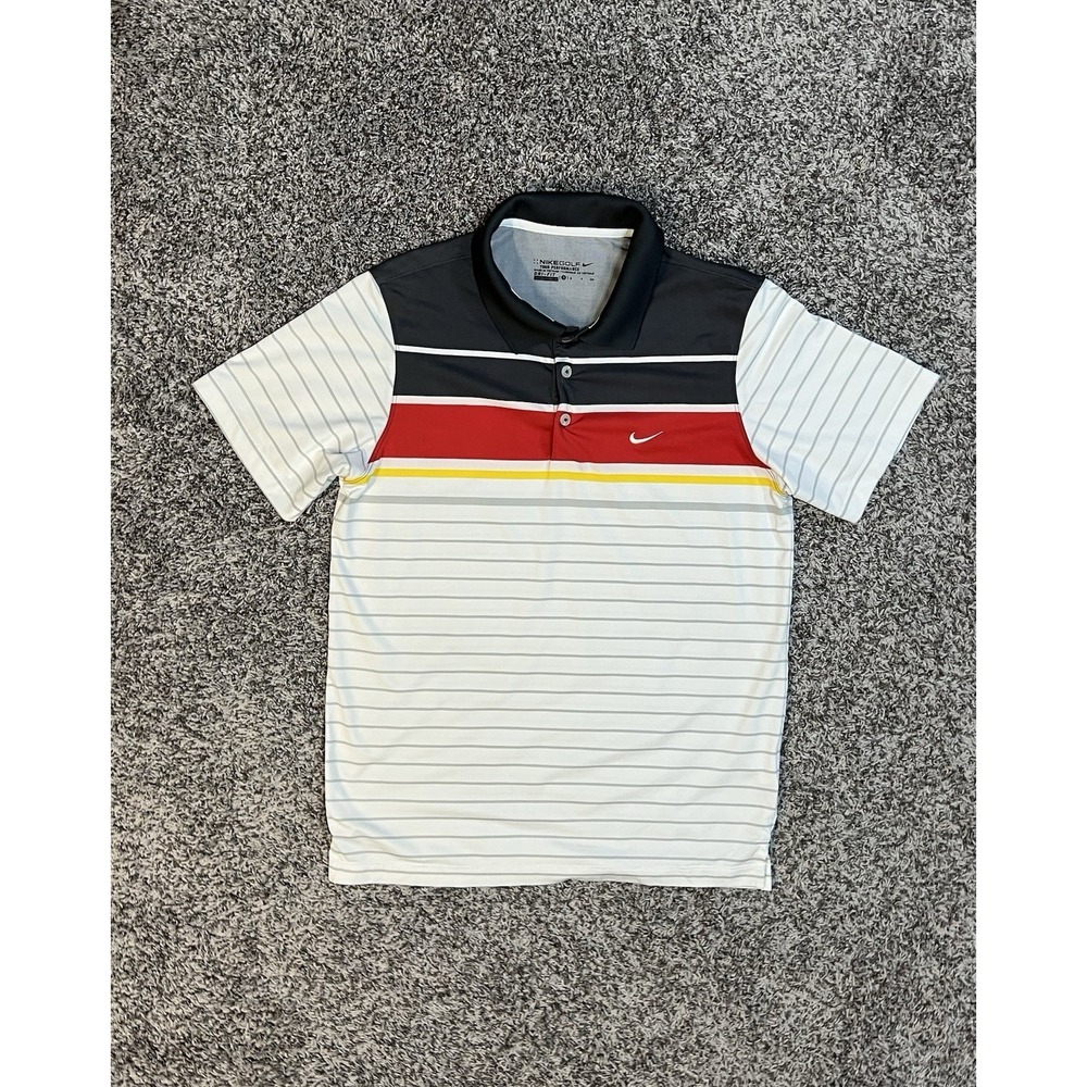 Nike Golf Tour Performance Men's Small Dri-Fit White/ Red Striped Polo